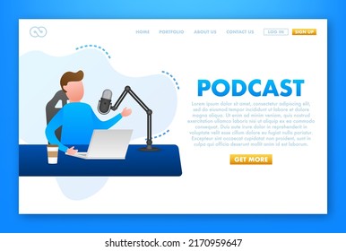 Podcast. Microphone with speech bubble icons. Vector illustration