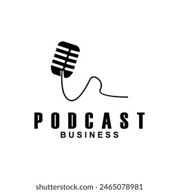 Podcast with microphone. Unique business podcast logo emblem design template.