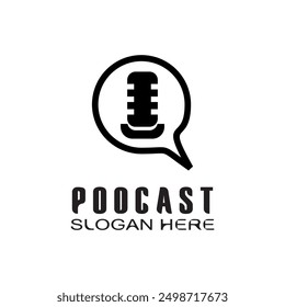 Podcast with microphone. Unique business podcast logo emblem design template.