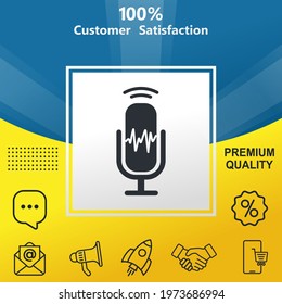 Podcast microphone vector glyph color icon. With yellow and blue background option