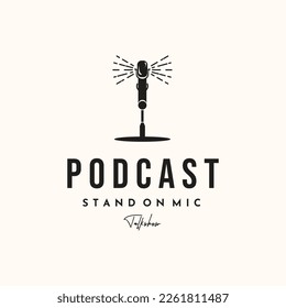 Podcast microphone vintage logo vector minimalist illustration design, podcast talk show symbol design