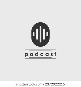 podcast microphone wave logo minimalist vector illustration design 