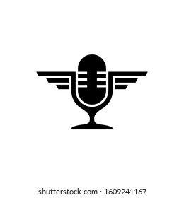 podcast microphone wings logo template