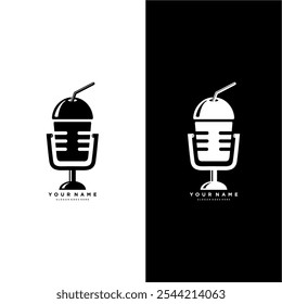 podcast milkshake logo.vector combination of podcast mic with milkshake.unique logo vector illustration