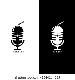 podcast milkshake logo.vector combination of podcast mic with milkshake.unique logo vector illustration