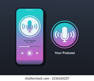 Podcast mobile app. Vector illustration