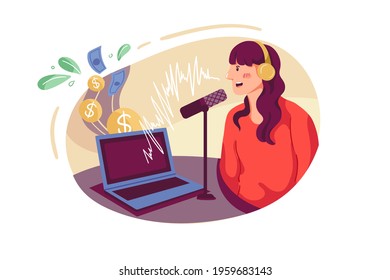 Podcast Monetizing Illustration concept. Flat illustration isolated on white background.