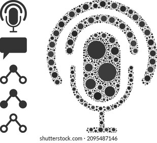 Podcast mosaic icon. Vector collage organized from random Covid-2019 items. Covid-2019 collage podcast icon, and additional icons. Podcast collage for pandemic templates.