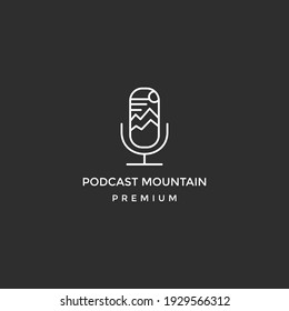 Podcast and mountain Abstract logo vector template on black background