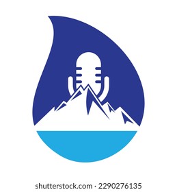 Podcast mountain drop shape concept vector logo design template.