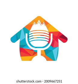 Plantilla de diseño del logotipo del vector de montaña de podcast.	