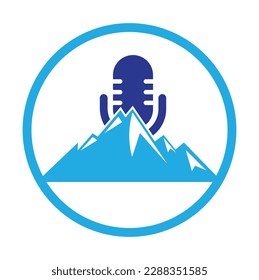 Plantilla de diseño del logotipo del vector de montaña de podcast.