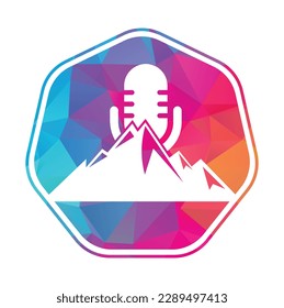 Podcast mountain vector logo design template.