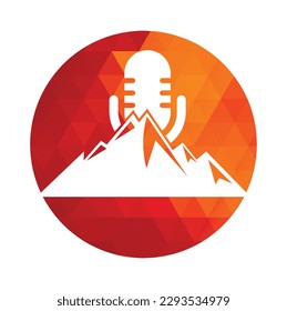 Plantilla de diseño del logotipo del vector de montaña de podcast.