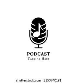 Podcast music logo design with microphone and note icon