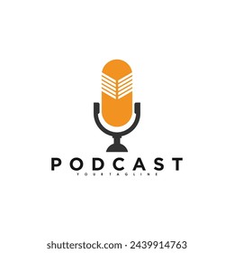 Podcast music logo design vector with creative idea