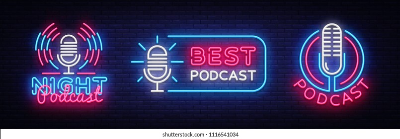 Podcast Neon Sign Collection Vector Design Stock Vector (Royalty Free ...