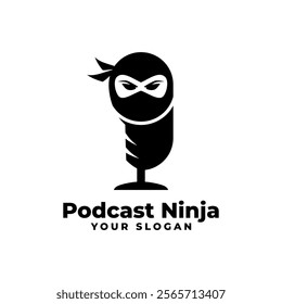 Podcast Ninja Logo Concept with Ninja Character. Vector illustration.