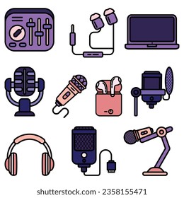 Podcast Object Cute Flat Line Illustration