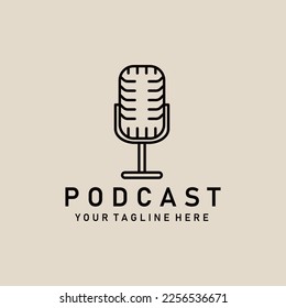 podcast old microphone line art logo, icon and symbol, vector illustration design