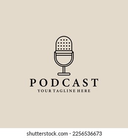 podcast old microphone line art logo, icon and symbol, vector illustration design