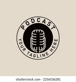 podcast old microphone vintage logo, icon and symbol, with emblem vector illustration design