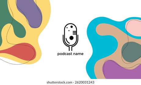 PODCAST PASTEL BACKGROUND COLORFUL WITH HAND DRAWN ORGANIC SHAPES COLOR SIMPLE TEMPLATE DESIGN VECTOR. GOOD FOR COVER DESIGN, BANNER, WEB,SOCIAL MEDIA