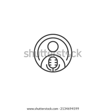 Podcast, people with microphone. Vector outline icon template