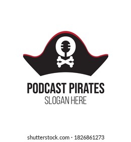 podcast pirates logo design vector
