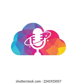 Podcast planet cloud shape concept vector logo design. Creative space podcast logo design.