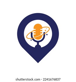 Podcast planet gps shape concept vector logo design. Creative space podcast logo design.