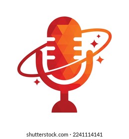 Diseño del logotipo vectorial del planeta podcast. Diseño del logo del podcast en un espacio creativo.