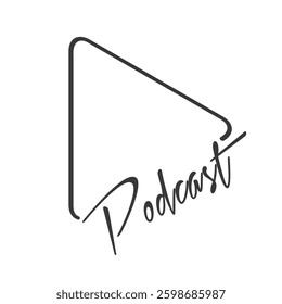 Podcast play triangle emblem design. Flat vector illustration isolated on white background.