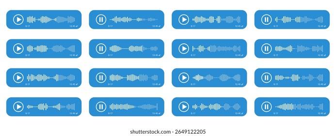 Interface do reprodutor de podcast com elementos de visualização de ondas de som. Elementos vetoriais para player de música, podcasts, mensagem de voz móvel, streaming