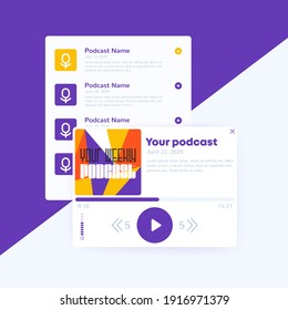 Podcast Player With Playlist, Ui Design, Vector Interface