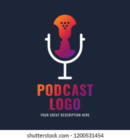 Podcast Radio Icon Illustration. Studio Table Microphone With Broadcast Text On Air. Webcast Audio Record Concept Logo. Podcast Logotype. 