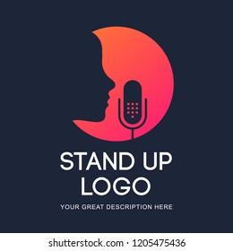 Podcast Radio Icon Illustration. Studio Table Microphone With Broadcast Text On Air. Webcast Audio Record Concept Logo. Stand Up Logo. 