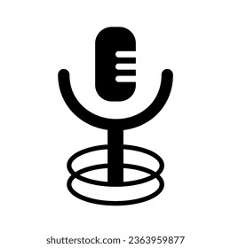 Podcast radio icon illustration. Studio table microphone with broadcast text podcast. Webcast audio record concept logo.
