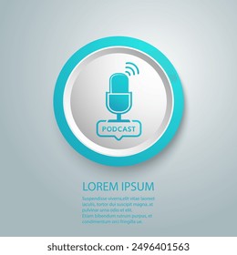 Podcast radio icon illustration. Studio table microphone with broadcast text podcast.  