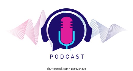 Podcast Radio Icon Vector Illustration. Webcast Audio Record Concept Logo.