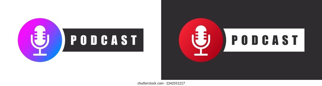 Podcast or Radio Logo. Podcast concept icon. Podcast microphone icons. Vector illustration