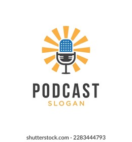 Podcast or Radio Logo design, microphone and sunshine logo