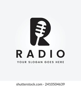 Podcast Radio Logo design On Letter R Design Using Microphone Template vector illustration