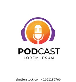 Podcast or Radio Logo design using Microphone and Headphone icon