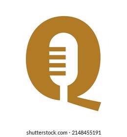 Podcast or Radio Logo design using Microphone with Q vector