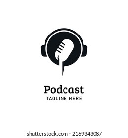 Podcast or Radio Logo design using Microphone Bubble chat or talk icon and headset