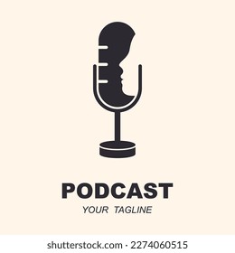 Podcast or Radio Logo design using Microphone and Headphone icon with slogan template