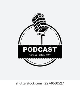 Podcast or Radio Logo design using Microphone and Headphone icon with slogan template