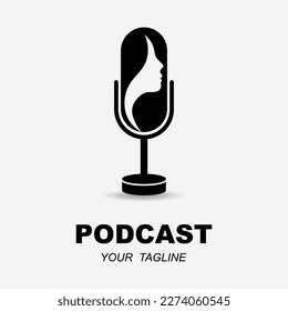 Podcast or Radio Logo design using Microphone and Headphone icon with slogan template