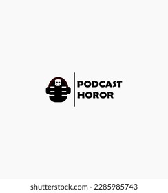 Podcast or Radio Logo design using Microphone and  skull icon,horor podcast.vector